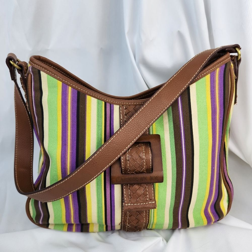 🔺️Caribbean Joe Multicolor Striped Canvas Hobo Purse